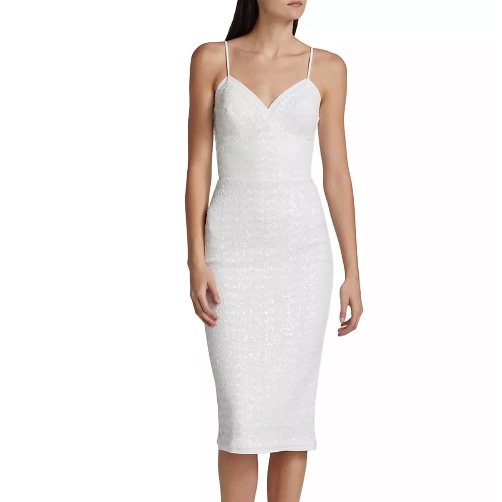 Chiara Boni La Petite Robe Stinass Paillettes White Sequin Midi Dress